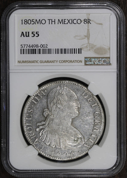 1805-Mo TH (AU55) Mexico 8 Reale 8R NGC - Prooflike Surfaces