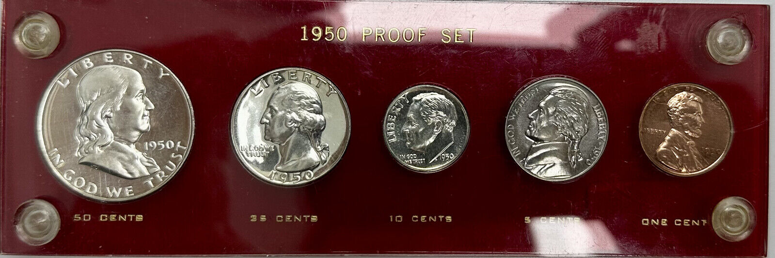 1950 5 Coin Silver Proof Set in Old Capitol Holder - Excellent Eye Appeal