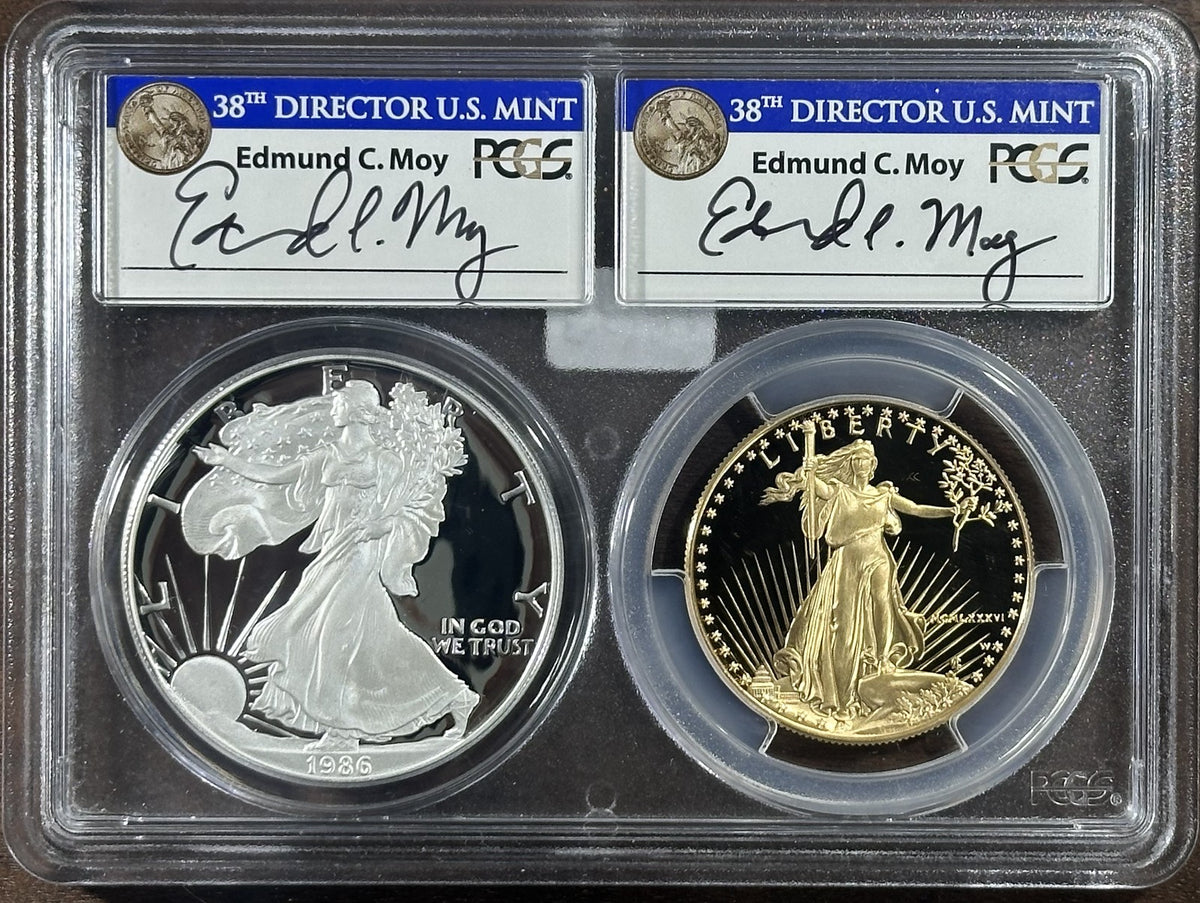 1986-W & S (PR70) Proof 1 oz Gold Eagle and American Silver Eagle PCGS