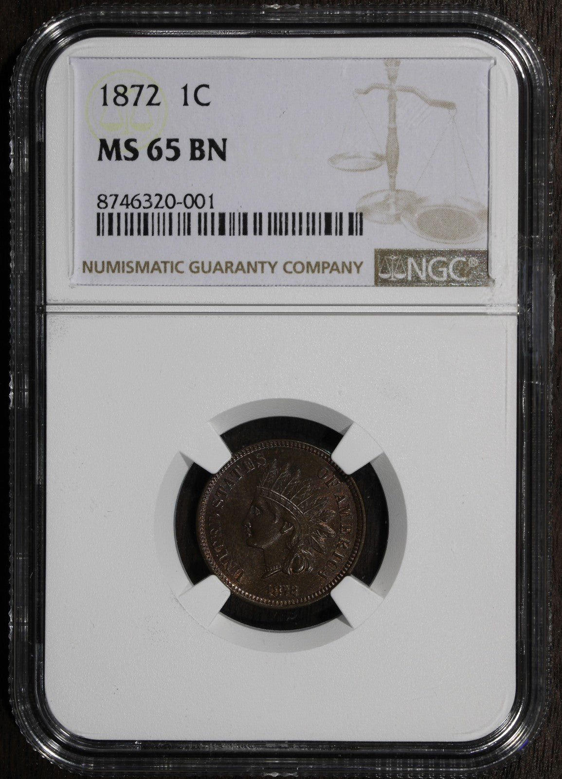 1872 (MS65 BN) Indian Head Cent 1C IHC NGC - Key Date Gem