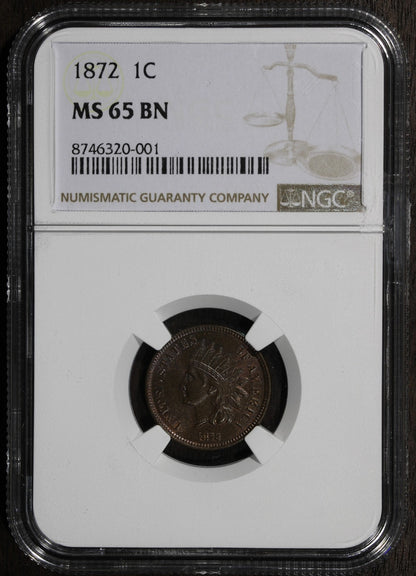 1872 (MS65 BN) Indian Head Cent 1C IHC NGC - Key Date Gem