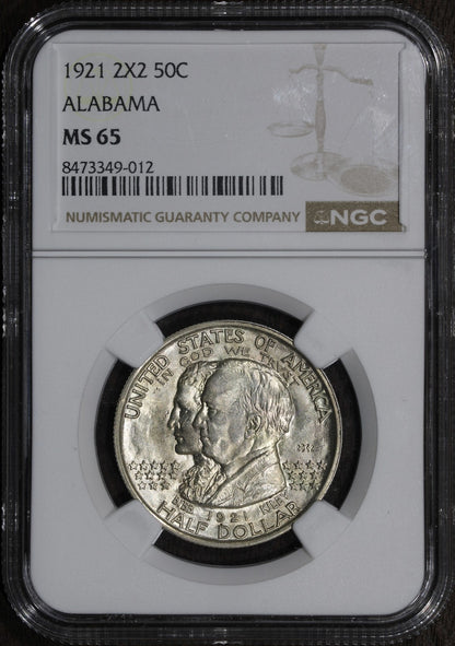 1921 (MS65) Alabama 2x2 Commemorative Silver Half Dollar 50C NGC - Flashy