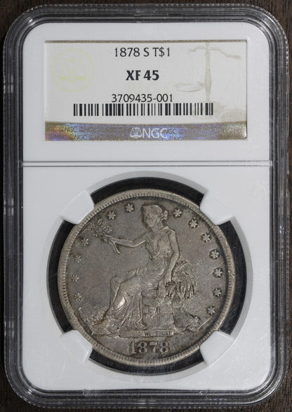 1878-S (XF45) Trade Silver Dollar T$1 NGC - Great Type Coin