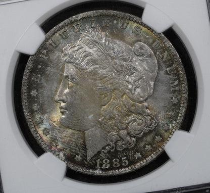 1885-O (MS65+) Morgan Silver Dollar $1 NGC - Plus Grade, Rainbow Toned