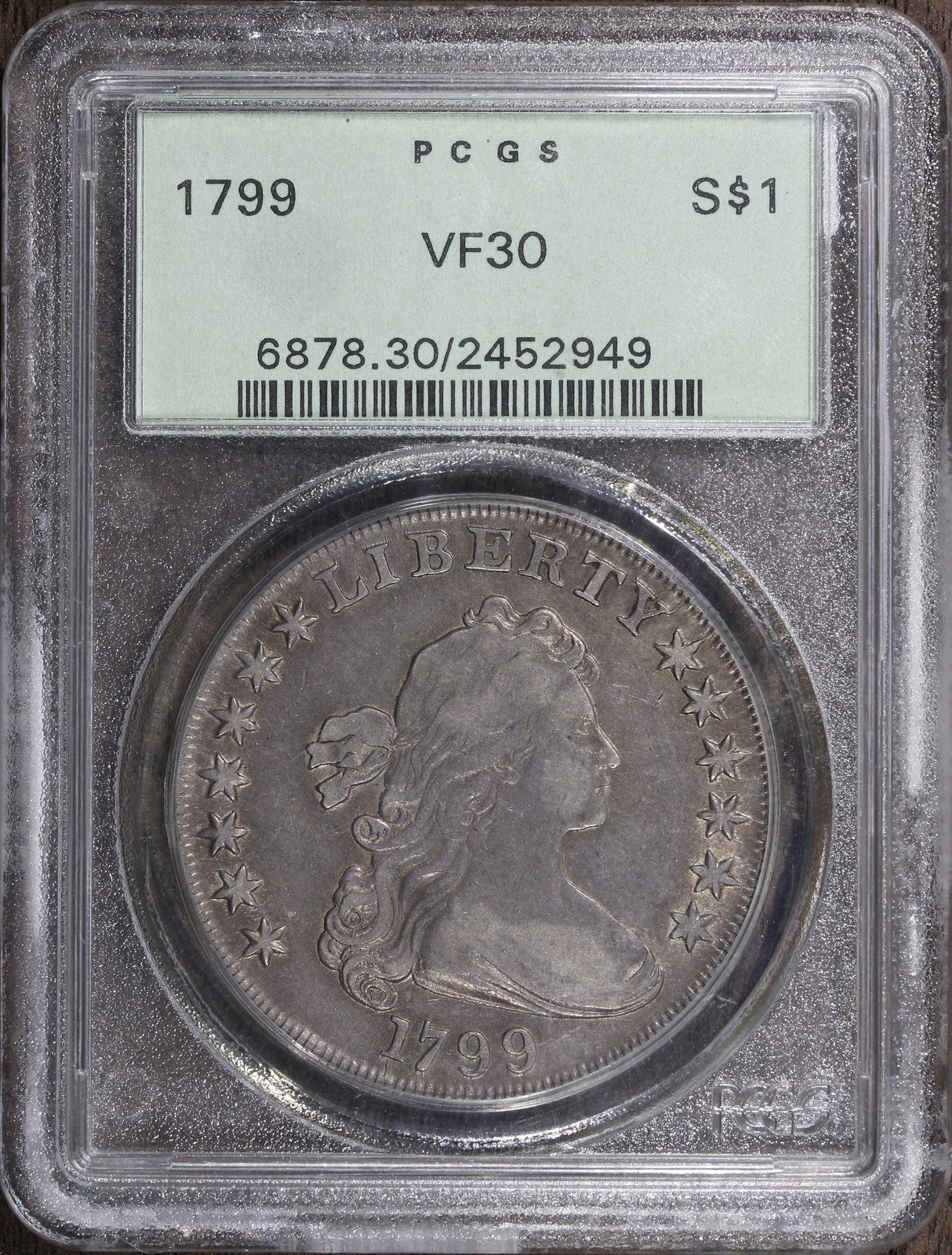 1799 (VF30) Draped Bust Silver Dollar $1 PCGS OGH - Early Dollar!