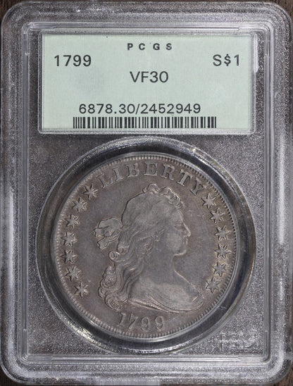 1799 (VF30) Draped Bust Silver Dollar $1 PCGS OGH - Early Dollar!