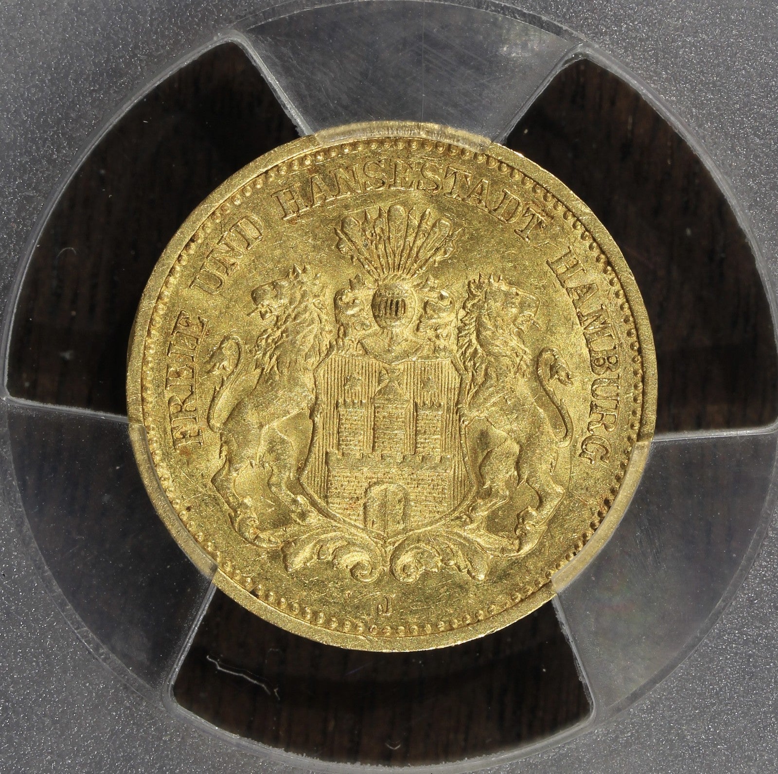 1877-J (MS62) Hamburg Gold 5 Marks 5M PCGS - German Empire