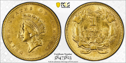 1854 (AU55) Type 2 Indian Princess Gold Dollar $1 PCGS