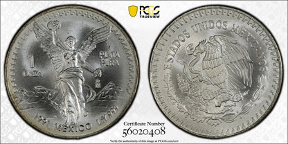 1991-Mo (MS68) Type 2 Mexico Libertad Silver Onza PCGS - Rare TYPE 2