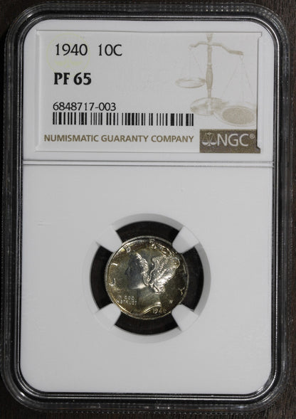 1940 (PF65) Proof Mercury Dime 10C NGC - GEM Proof Nice Color