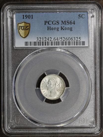1901 (MS64) Hong Kong British Colony 5 Cents 5C PCGS - Blast White