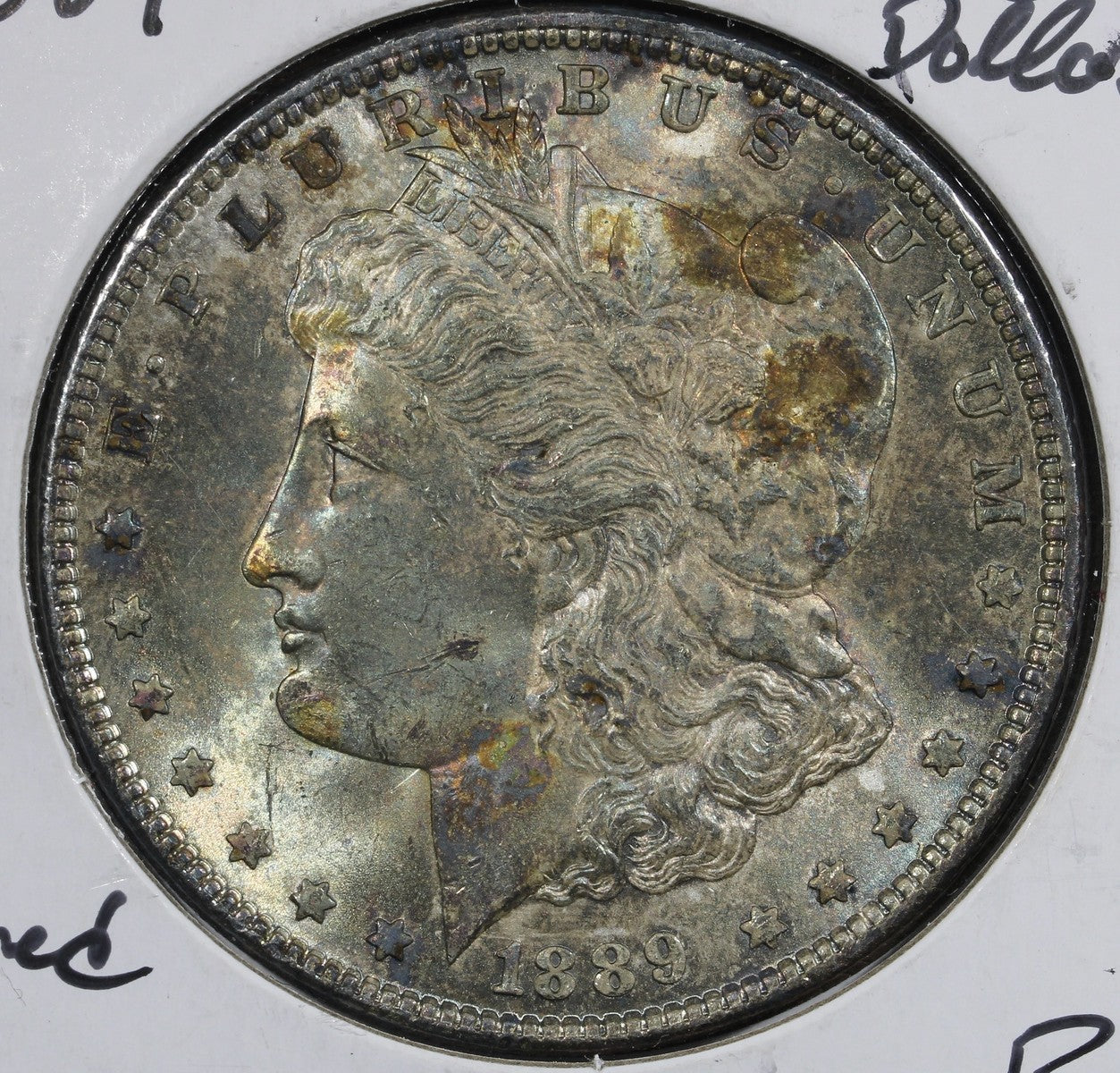 1889 Morgan Silver Dollar $1 BU - Lovely Rainbow Blue Toned UNC