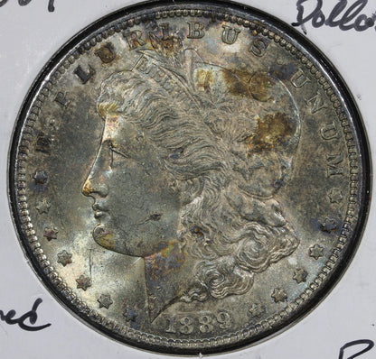 1889 Morgan Silver Dollar $1 BU - Lovely Rainbow Blue Toned UNC