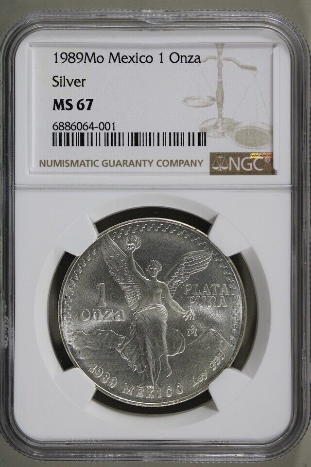 1989-Mo Mexico 1 oz Onza Silver Libertad NGC MS67