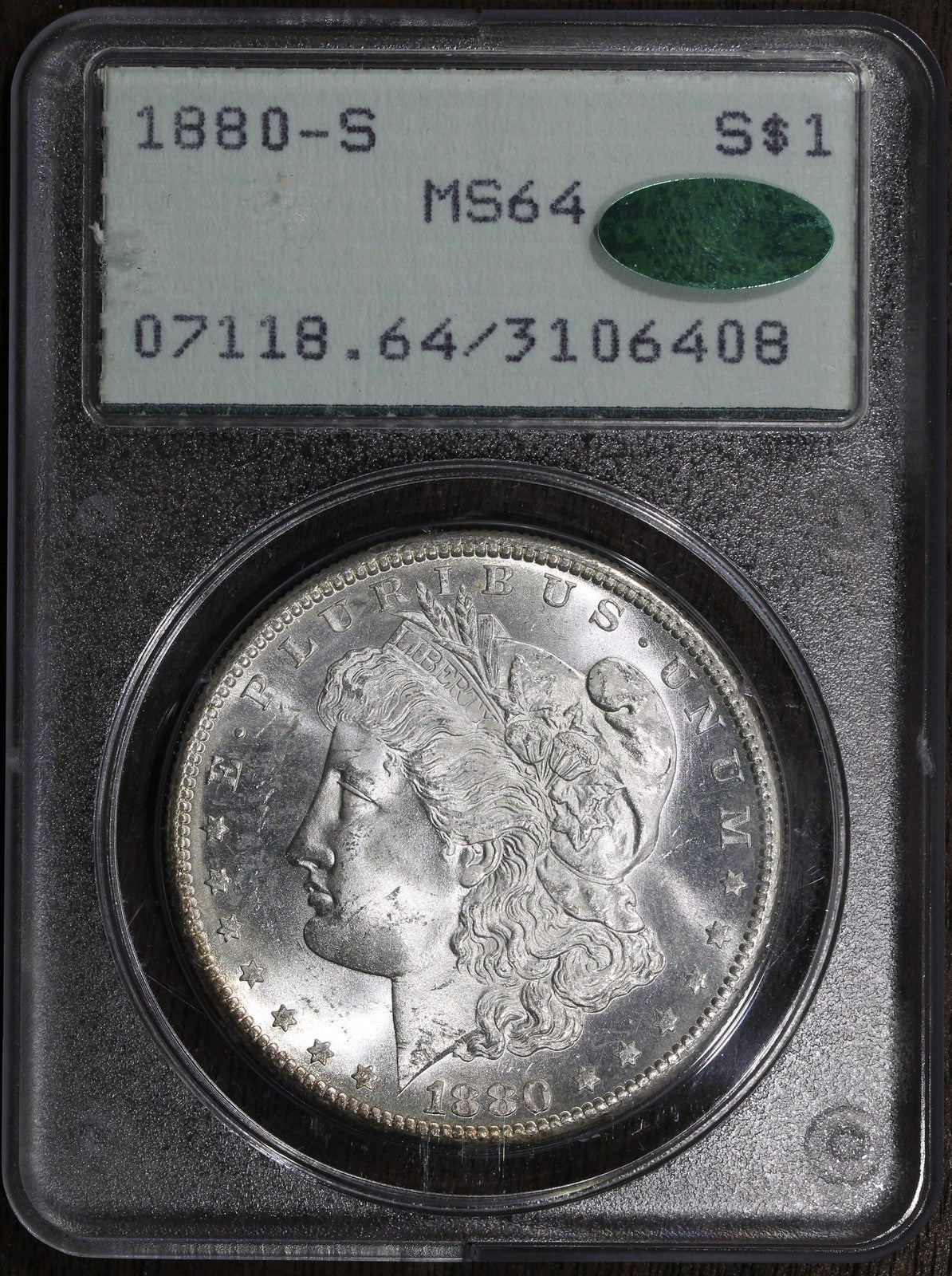 1880-S (MS64 CAC) Morgan Silver Dollar $1 PCGS Rattler