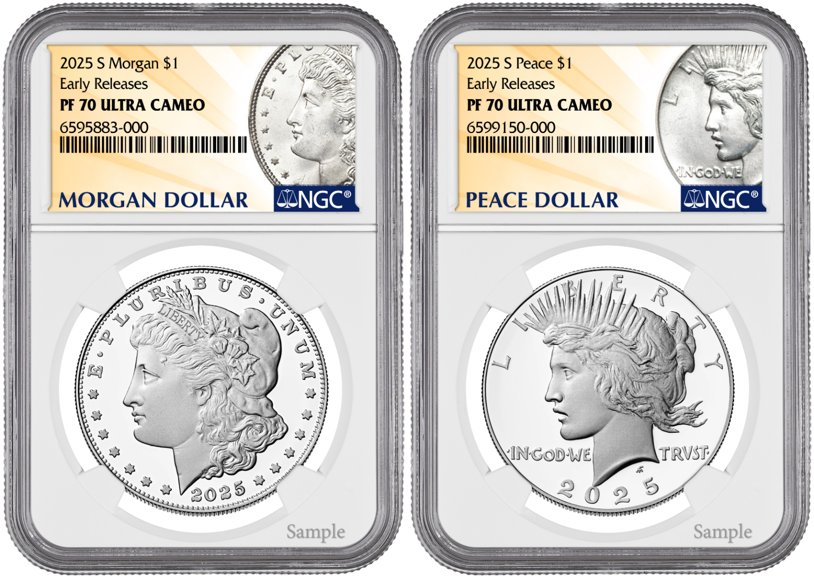 2025-S (PF70) Proof Morgan & Peace Silver Dollar (2 Coin Set) ER NGC Presale