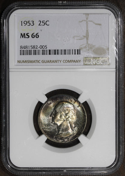 1953 (MS66) Washington Quarter 25C NGC - Rainbow Toned