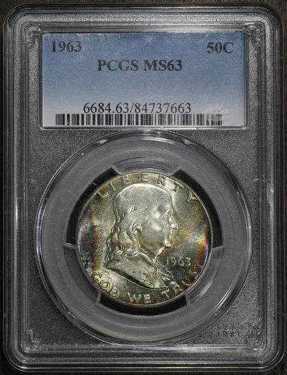 1963 (MS63) Franklin Half Dollar 50C PCGS - Rainbow Toned