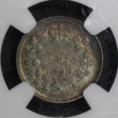 1896 (AU58) Canada 5 Cents 5C NGC - Victoria Rainbow Toning