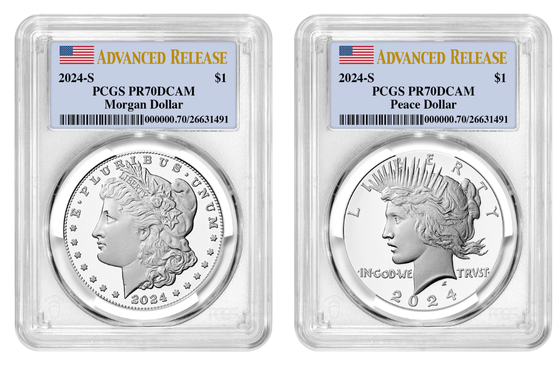 2024-S (PR70) Proof Morgan & Peace Dollar (2 Coin Set) Advanced Release AR PCGS