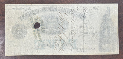 1866 $5 Central Mining Company Obsolete Bank Note - Cancelled Five Dollars