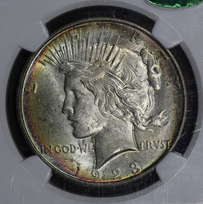 1923-D (MS61 CAC) Peace Silver Dollar $1 NGC Rainbow Toned - Colorful