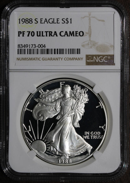 1988-S (PF70 Ultra Cameo) 1 oz Proof American Silver Eagle $1 NGC