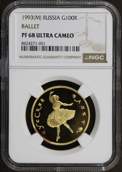 1993-M (PF68) Russia 1/2 oz 100 Roubles G100R NGC - Ballet