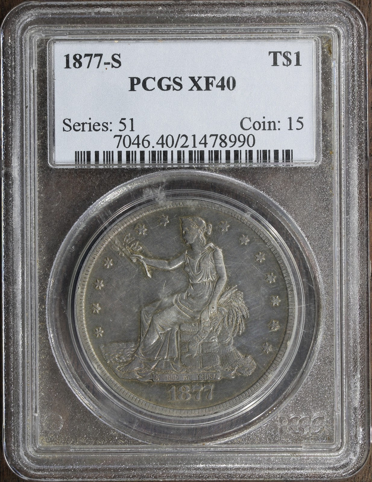 1877-S (XF40) Trade Silver Dollar $1 PCGS - Nicely Circulated