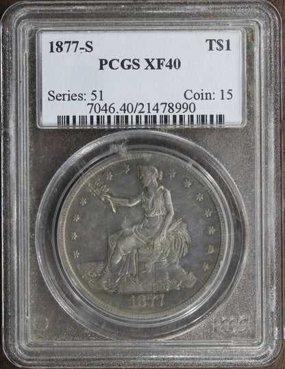 1877-S (XF40) Trade Silver Dollar $1 PCGS - Nicely Circulated