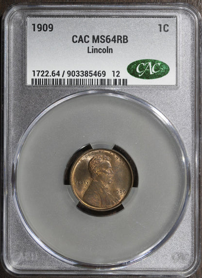 1909 (MS64RB CAC) Lincoln Wheat Cent 1C CACG - First Year