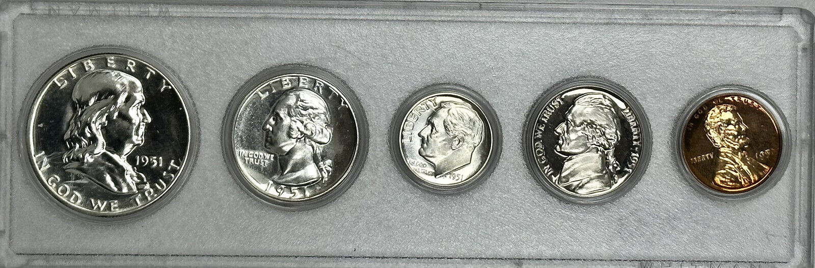 1951 5 Coin Silver Proof Set in Old Whitman Holder - Excellent Eye Appeal