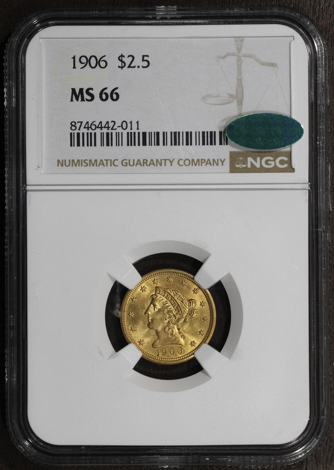 1906 (MS66 CAC) Liberty Head Gold Quarter Eagle $2.50 NGC