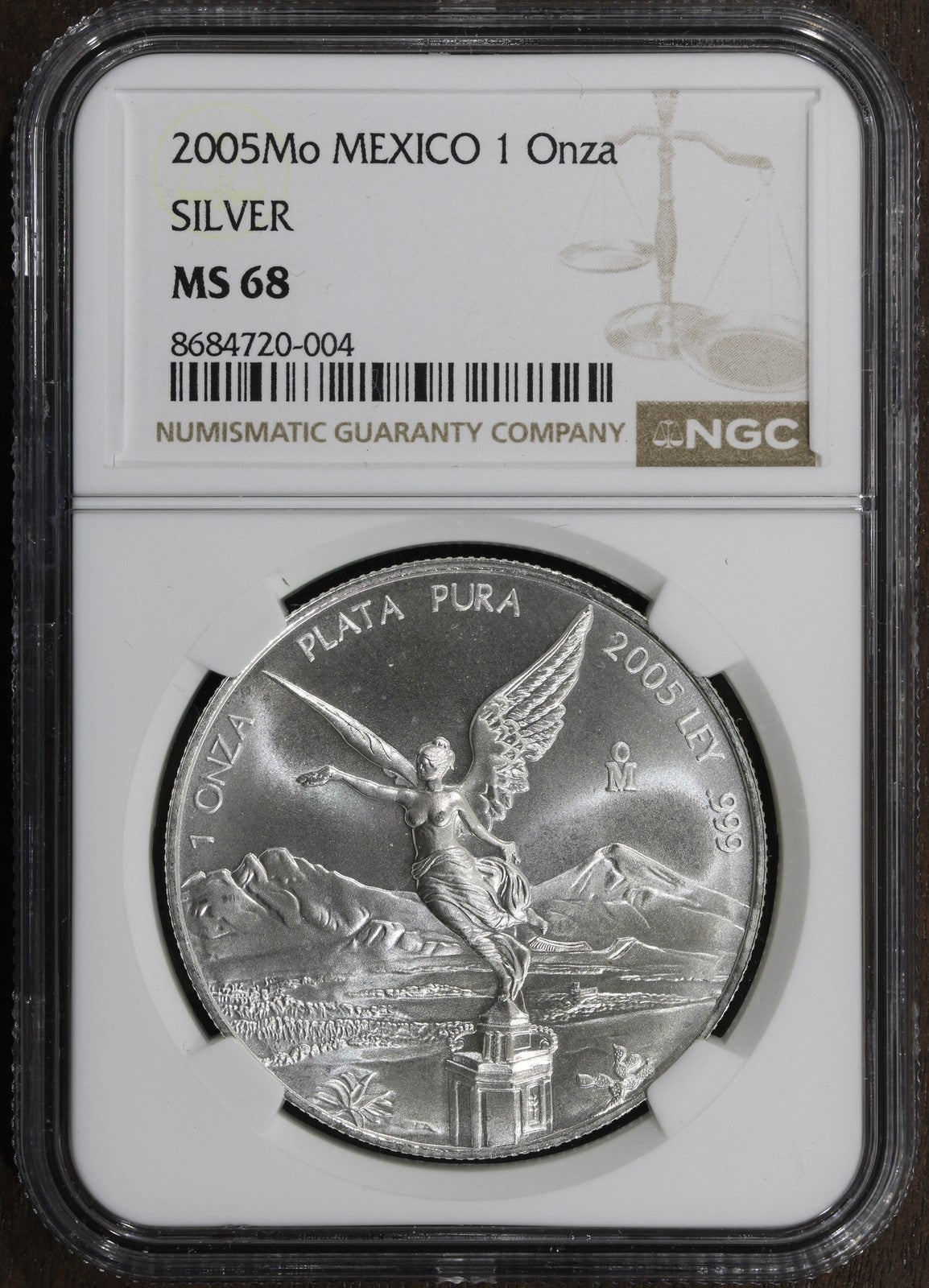 2005-Mo (MS68) Mexico 1 oz Silver Libertad Onza NGC - KEY DATE