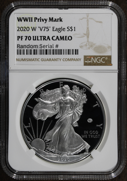 2020-W V75 (PF70) Proof Silver Eagle NGC - End of World War II