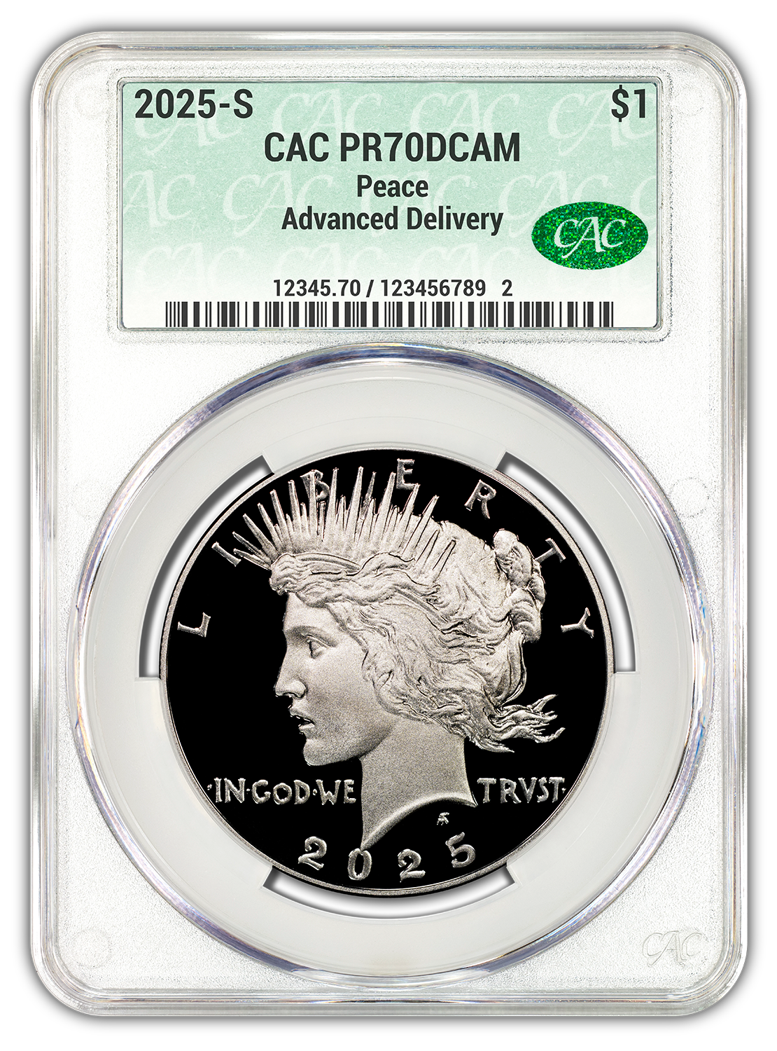 2025-S (PR70) Proof Morgan & Peace Silver Dollar (2 Coin Set) CAC Adv AD Presale