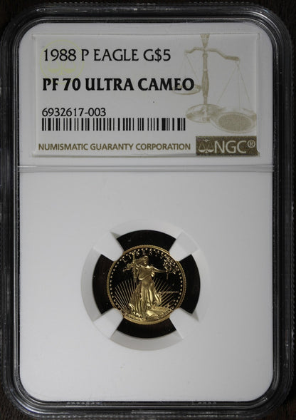 1988 (PF70 Ultra Cameo) 1/10 oz Proof American Gold Eagle $5 NGC