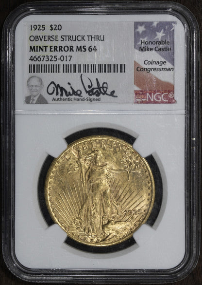 1925 (MS64) Saint Gauden's Double Eagle Gold $20 NGC - Mint Error Obverse Struck