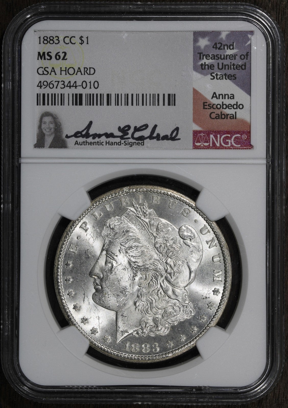 1883-CC (MS62) Morgan Silver Dollar $1 NGC - GSA Hoard Signed Label