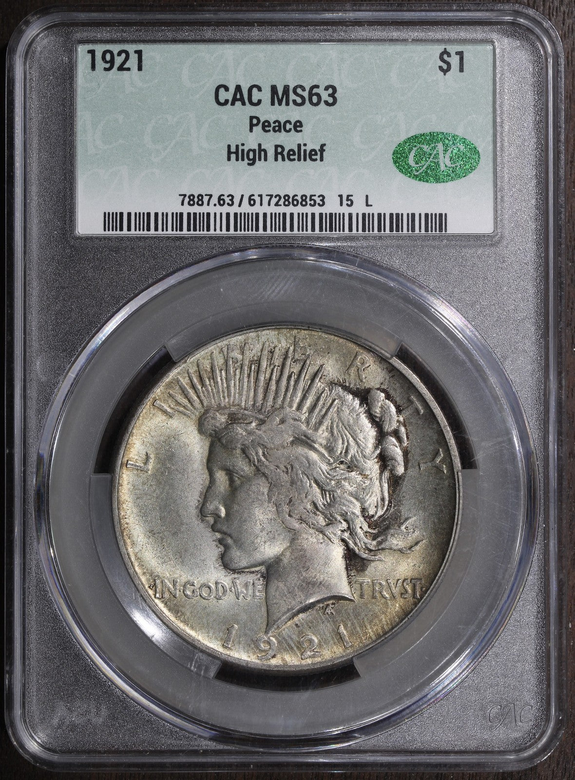 1921 (MS63 CAC) High Relief Peace Dollar $1 CACG