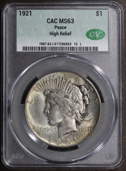 1921 (MS63 CAC) High Relief Peace Dollar $1 CACG