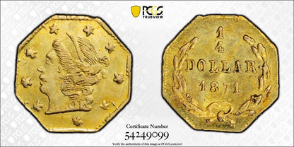 1871 (MS64) California Territorial Gold Quarter G25C PCGS - BG-717