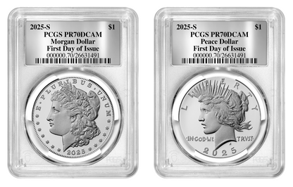 2025-S (PR70) Proof Morgan & Peace Silver Dollar (2 Coin Set) FDOI PCGS Presale
