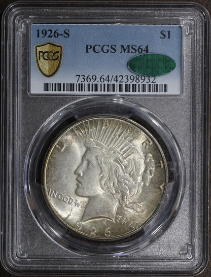 1926-S (MS64 CAC) Peace Silver Dollar $1 PCGS - Better Date!