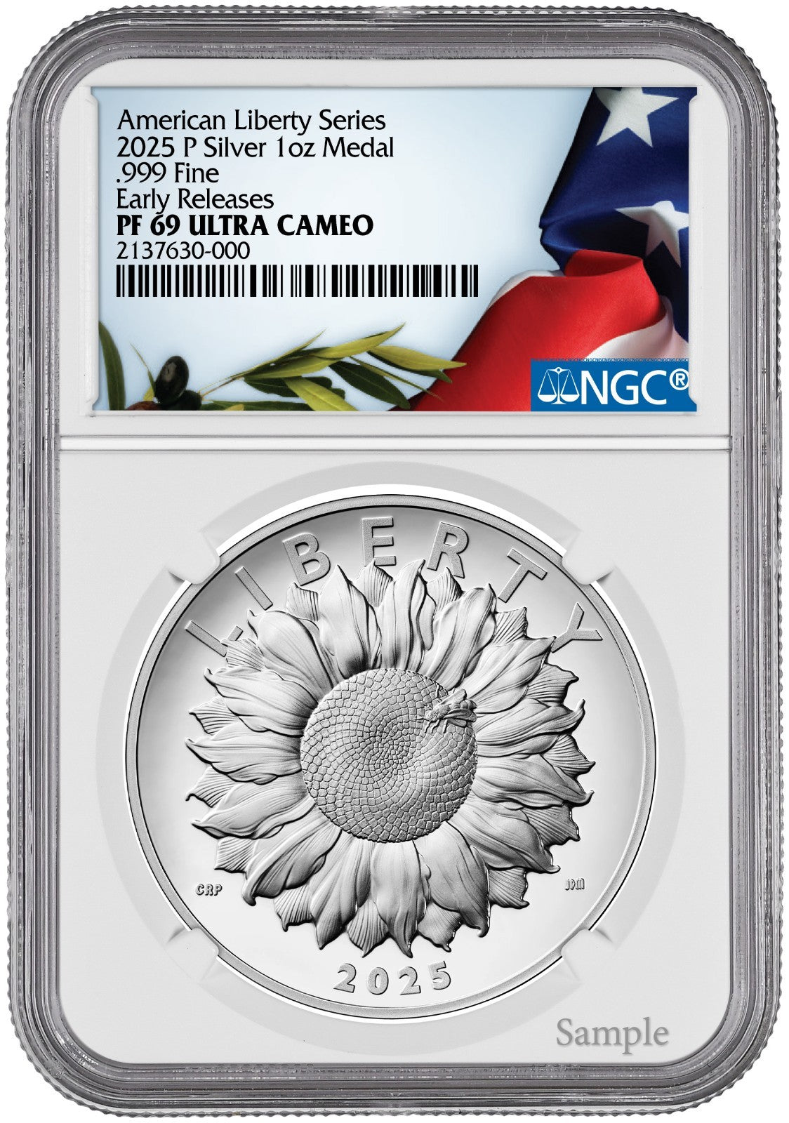 2025-P (PR69) 1 oz High Relief Silver American Liberty Medal NGC ER SunFlower