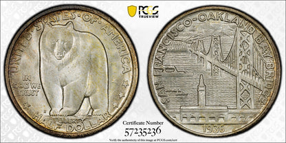 1936-S (MS67+ CAC) Bay Bridge Commemorative Half Dollar 50C PCGS - Superb Gem!