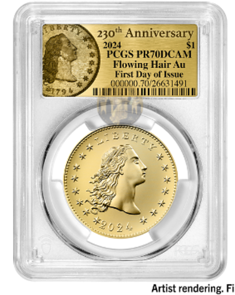 2024 (PR70) Flowing Hair Dollar $1 Gold Coin-230 Anniversary-First Day FDOI PCGS