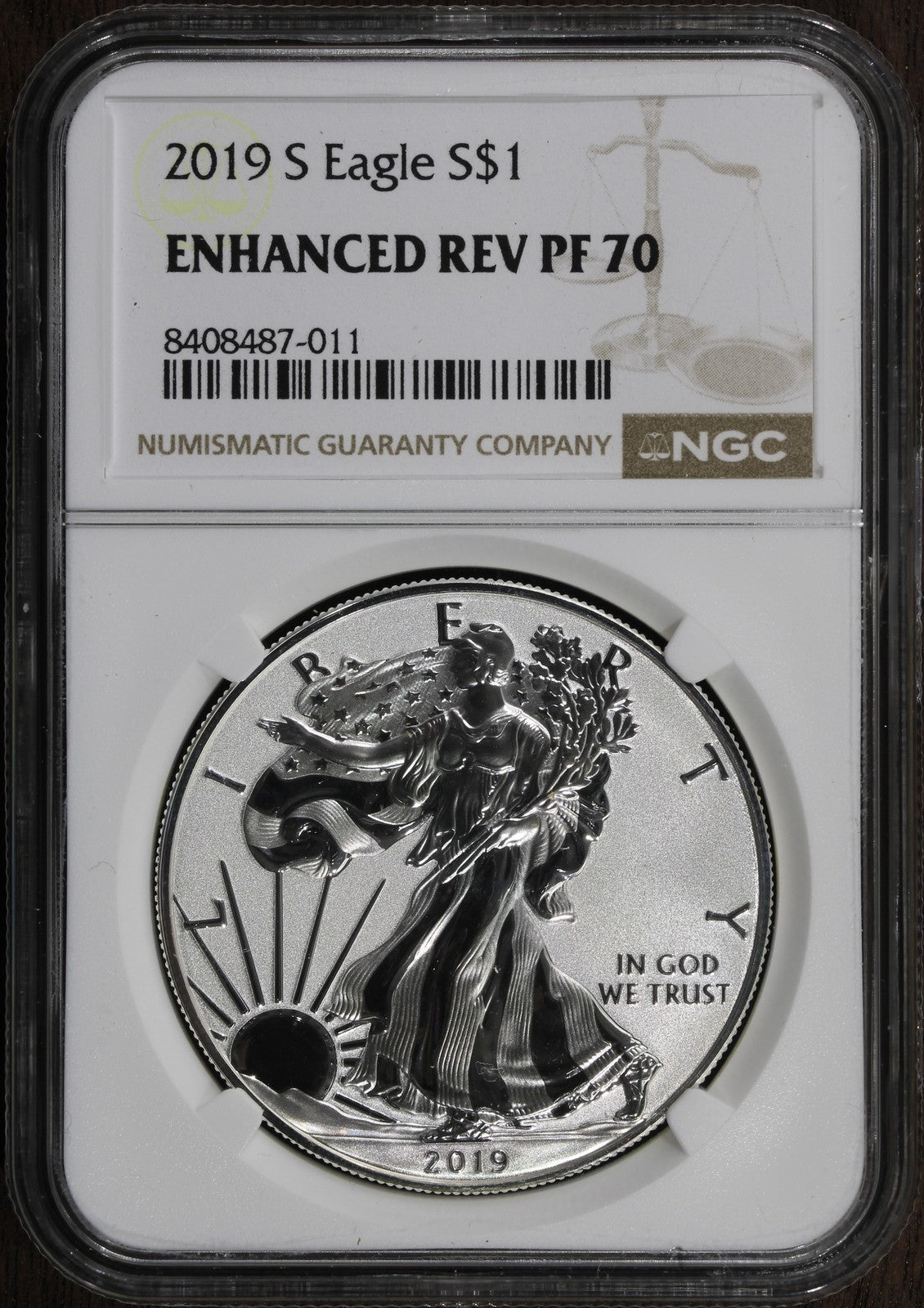 2019-S (PF70) Enhanced Reverse Proof American Silver Eagle $1 ASE NGC