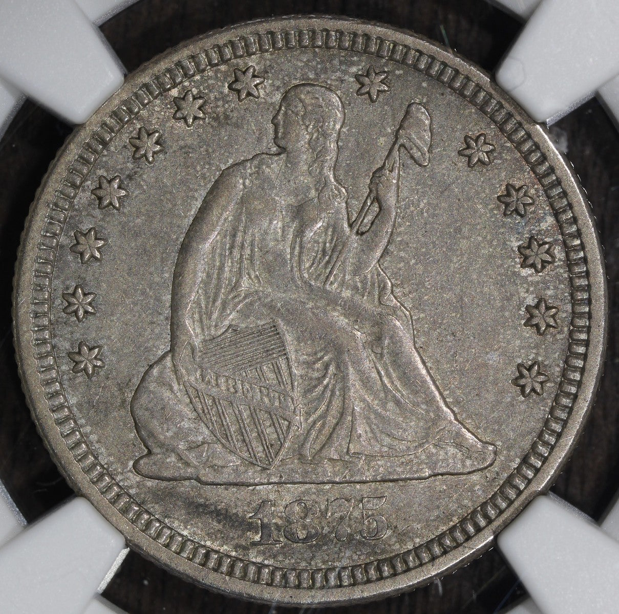 1875-CC (AU53) Seated Liberty Quarter 25C NGC - Carson City Key Date