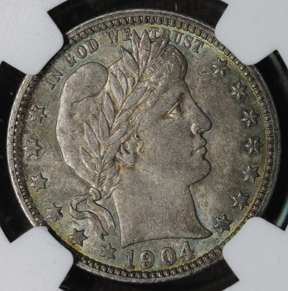 1904-O (AU58 CAC) Barber Quarter 25C NGC - Colorful Toning
